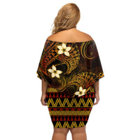 FSM Kosrae State Off Shoulder Short Dress Tribal Pattern Gold Version LT01 - Polynesian Pride