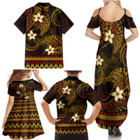 FSM Yap State Family Matching Summer Maxi Dress and Hawaiian Shirt Tribal Pattern Gold Version LT01 - Polynesian Pride