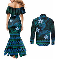 FSM Chuuk State Couples Matching Mermaid Dress and Long Sleeve Button Shirt Tribal Pattern Ocean Version LT01 - Polynesian Pride
