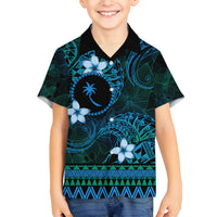 FSM Chuuk State Family Matching Summer Maxi Dress and Hawaiian Shirt Tribal Pattern Ocean Version LT01 Son's Shirt Blue - Polynesian Pride