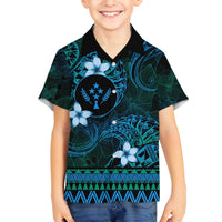 FSM Kosrae State Family Matching Tank Maxi Dress and Hawaiian Shirt Tribal Pattern Ocean Version LT01 Son's Shirt Blue - Polynesian Pride