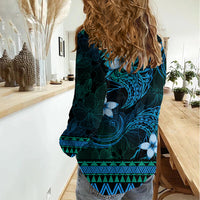 FSM Yap State Women Casual Shirt Tribal Pattern Ocean Version LT01 - Polynesian Pride