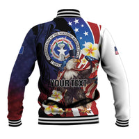 Personalized Northern Mariana Islands 4th of July Baseball Jacket Plumeria USA Eagle