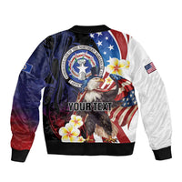 Personalized Northern Mariana Islands 4th of July Bomber Jacket Plumeria USA Eagle