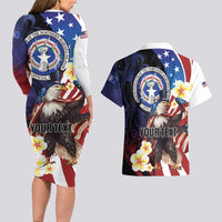 Personalized Northern Mariana Islands 4th of July Couples Matching Long Sleeve Bodycon Dress and Hawaiian Shirt Plumeria USA Eagle