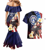 Personalized Northern Mariana Islands 4th of July Couples Matching Mermaid Dress and Hawaiian Shirt Plumeria USA Eagle
