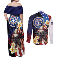 Personalized Northern Mariana Islands 4th of July Couples Matching Off Shoulder Maxi Dress and Long Sleeve Button Shirt Plumeria USA Eagle