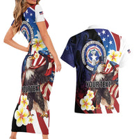Personalized Northern Mariana Islands 4th of July Couples Matching Short Sleeve Bodycon Dress and Hawaiian Shirt Plumeria USA Eagle