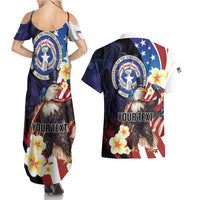 Personalized Northern Mariana Islands 4th of July Couples Matching Summer Maxi Dress and Hawaiian Shirt Plumeria USA Eagle