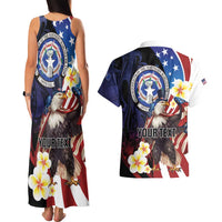 Personalized Northern Mariana Islands 4th of July Couples Matching Tank Maxi Dress and Hawaiian Shirt Plumeria USA Eagle