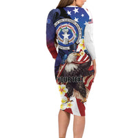 Personalized Northern Mariana Islands 4th of July Family Matching Long Sleeve Bodycon Dress and Hawaiian Shirt Plumeria USA Eagle