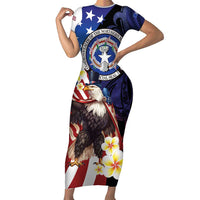 Personalized Northern Mariana Islands 4th of July Family Matching Short Sleeve Bodycon Dress and Hawaiian Shirt Plumeria USA Eagle