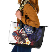 Northern Mariana Islands 4th of July Leather Tote Bag Plumeria USA Eagle