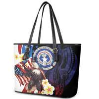 Northern Mariana Islands 4th of July Leather Tote Bag Plumeria USA Eagle