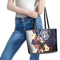 Northern Mariana Islands 4th of July Leather Tote Bag Plumeria USA Eagle