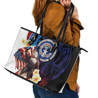 Northern Mariana Islands 4th of July Leather Tote Bag Plumeria USA Eagle