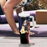 Personalized Northern Mariana Islands 4th of July Tumbler With Handle Plumeria USA Eagle
