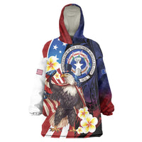 Personalized Northern Mariana Islands 4th of July Wearable Blanket Hoodie Plumeria USA Eagle