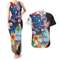 Personalized Guam Fourth of July Couples Matching Tank Maxi Dress and Hawaiian Shirt Tropical Flowers