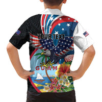 Personalized Guam Fourth of July Family Matching Long Sleeve Bodycon Dress and Hawaiian Shirt Tropical Flowers