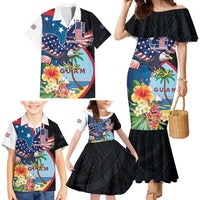 Personalized Guam Fourth of July Family Matching Mermaid Dress and Hawaiian Shirt Tropical Flowers