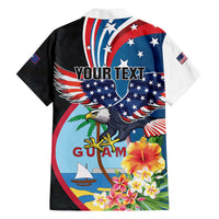 Personalized Guam Fourth of July Family Matching Off The Shoulder Long Sleeve Dress and Hawaiian Shirt Tropical Flowers