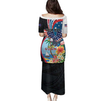 Personalized Guam Fourth of July Family Matching Puletasi and Hawaiian Shirt Tropical Flowers