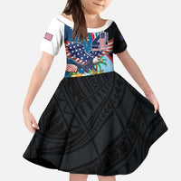 Personalized Guam Fourth of July Kid Short Sleeve Dress Tropical Flowers