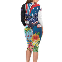 Personalized Guam Fourth of July Long Sleeve Bodycon Dress Tropical Flowers