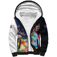 Personalized Guam Fourth of July Sherpa Hoodie Tropical Flowers