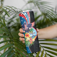 Personalized Guam Fourth of July Skinny Tumbler Tropical Flowers LT01 - Polynesian Pride