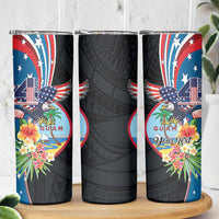 Personalized Guam Fourth of July Skinny Tumbler Tropical Flowers LT01 - Polynesian Pride