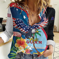 Personalized Guam Fourth of July Women Casual Shirt Tropical Flowers