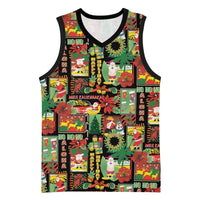 Hawaiian Santa Christmas Pattern Basketball Jersey Black Version LT01 Unisex Red - Polynesian Pride