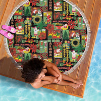 Hawaiian Santa Christmas Pattern Beach Blanket Black Version LT01 - Polynesian Pride