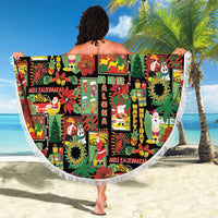 Hawaiian Santa Christmas Pattern Beach Blanket Black Version LT01 - Polynesian Pride