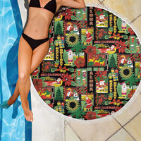 Hawaiian Santa Christmas Pattern Beach Blanket Black Version LT01 - Polynesian Pride
