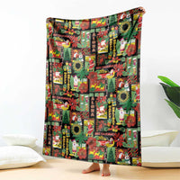 Hawaiian Santa Christmas Pattern Blanket Black Version LT01 - Polynesian Pride