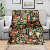 Hawaiian Santa Christmas Pattern Blanket Black Version LT01 - Polynesian Pride