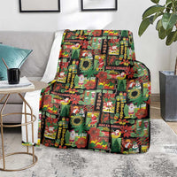 Hawaiian Santa Christmas Pattern Blanket Black Version LT01 - Polynesian Pride