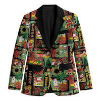 Hawaiian Santa Christmas Pattern Blazer Black Version LT01 Unisex Red - Polynesian Pride