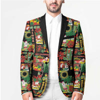 Hawaiian Santa Christmas Pattern Blazer Black Version LT01 - Polynesian Pride