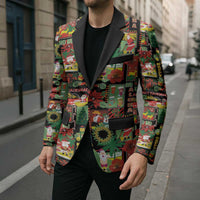 Hawaiian Santa Christmas Pattern Blazer Black Version LT01 - Polynesian Pride