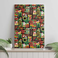 Hawaiian Santa Christmas Pattern Canvas Wall Art Black Version LT01 - Polynesian Pride