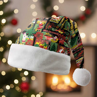 Hawaiian Santa Christmas Pattern Christmas Santa Hat Black Version - Polynesian Pride