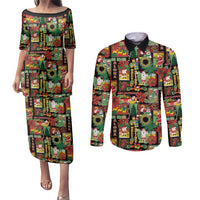 Hawaiian Santa Christmas Pattern Couples Matching Puletasi and Long Sleeve Button Shirt Black Version LT01 Red - Polynesian Pride