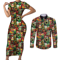Hawaiian Santa Christmas Pattern Couples Matching Short Sleeve Bodycon Dress and Long Sleeve Button Shirt Black Version LT01 Red - Polynesian Pride