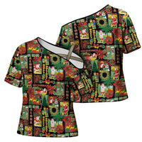 Hawaiian Santa Christmas Pattern Cross Shoulder Shirt Black Version LT01 - Polynesian Pride