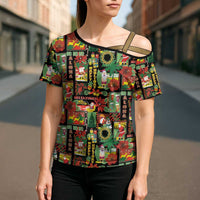Hawaiian Santa Christmas Pattern Cross Shoulder Shirt Black Version LT01 - Polynesian Pride