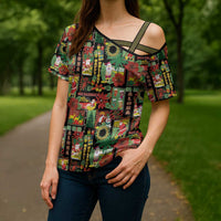 Hawaiian Santa Christmas Pattern Cross Shoulder Shirt Black Version LT01 - Polynesian Pride